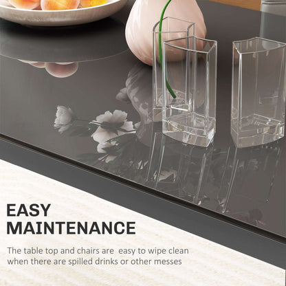 5-Piece Kitchen Dining Table Set With 4 Faux Leather Metal Frame Chairs Glass Tabletop Desk For Dining Room, Kitchen, Dinette, Grey