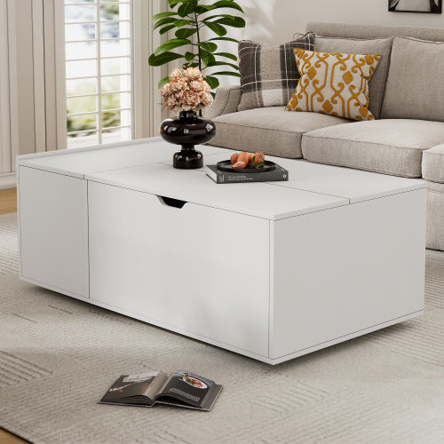 Lift-Up Coffee Table – White Wooden Sofa End Table with Drawer