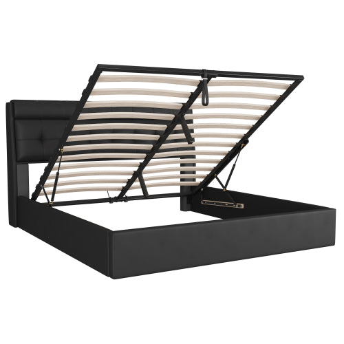 Fashion Upholstered Bed,135x190 4ft6, Double Bed,Hydraulic Bed,Concealed Headboard Storage,Bed Box Storage,PU,With Slats And Headboard,Without Mattress,Cream White