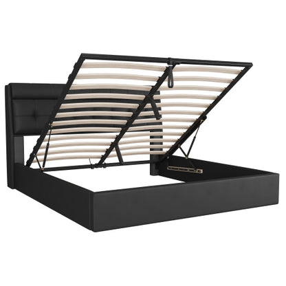 Fashion Upholstered Bed,135x190 4ft6, Double Bed,Hydraulic Bed,Concealed Headboard Storage,Bed Box Storage,PU,With Slats And Headboard,Without Mattress,Cream White