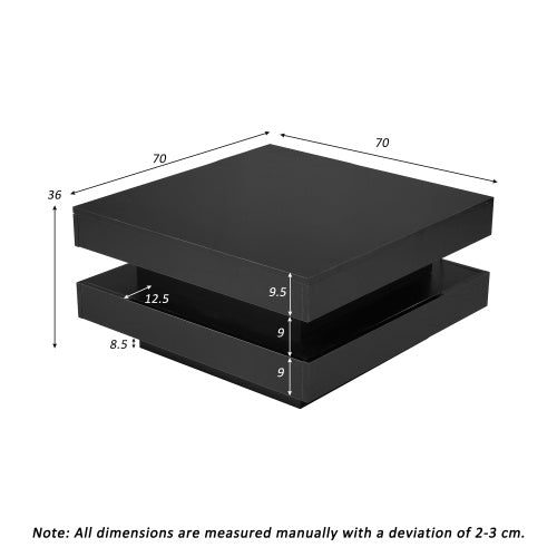 White Square High-Gloss Coffee Table 70x70cm – 360° Rotating Top with 16-Color LED