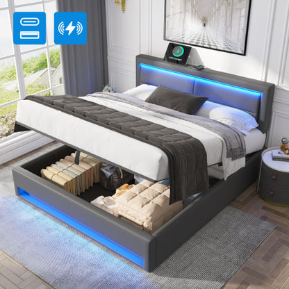 Aura Sync Smart King Bed 5ft – Grey PU with LED, USB & Storage