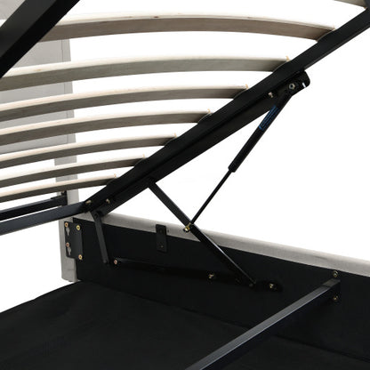 Upholstered Double Bed 4ft6 – Light Grey Linen with Storage & Rivets