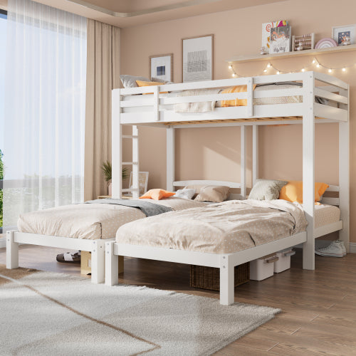 Bunk Bed Triple Sleeper With Side Ladder For Children And Teens 3FT, White 90x190cm,90x200cm  Mattress Not Included