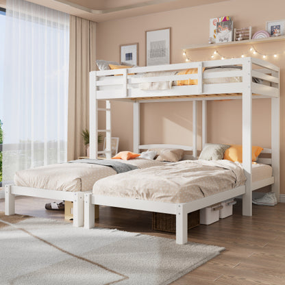 Bunk Bed Triple Sleeper With Side Ladder For Children And Teens 3FT, White 90x190cm,90x200cm  Mattress Not Included