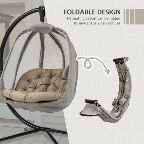 Outsunny Hanging Egg Chair – Folding Swing with Cushion & Stand, Khaki