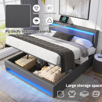 Aura Sync Smart King Bed 5ft – Grey PU with LED, USB & Storage