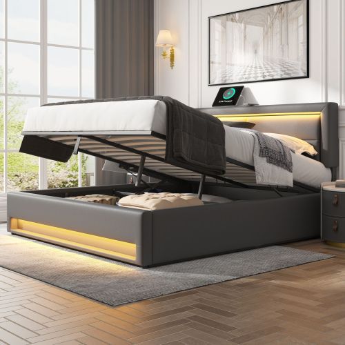 Aura Sync Smart King Bed 5ft – Grey PU with LED, USB & Storage