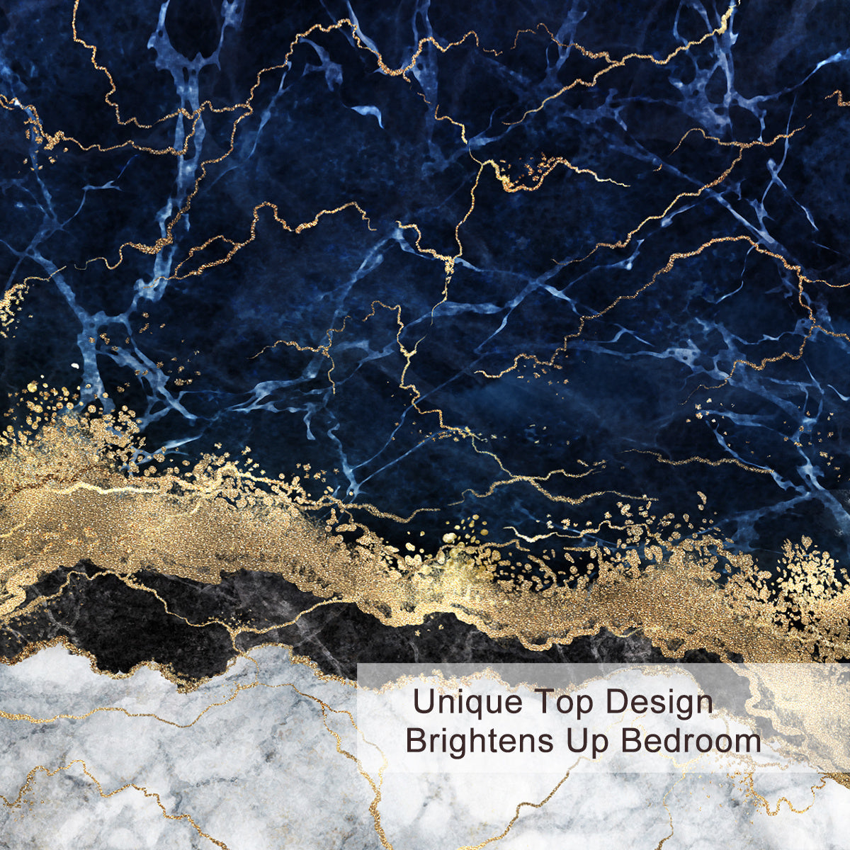 Carrara Noir Marble Duvet Cover Set | Navy Blue & Gold Marble Print Bedding Set, King Size 3-Piece with 2 Pillowcases