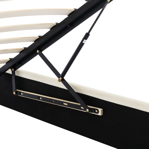 Fashion Upholstered Bed,135x190 4ft6, Double Bed,Hydraulic Bed,Concealed Headboard Storage,Bed Box Storage,PU,With Slats And Headboard,Without Mattress,Cream White