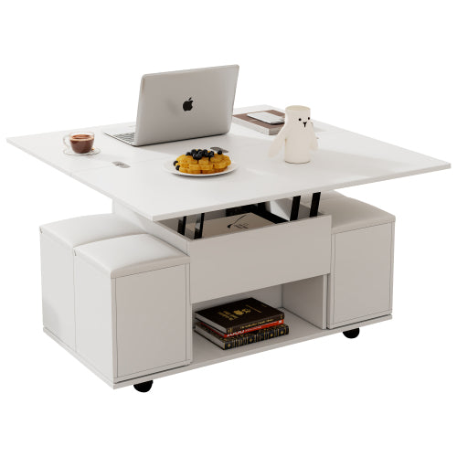 White Lift‑Top Coffee Table with Hidden Storage – Modern Living Room Furniture