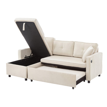 L‑Shaped Pull‑Out Sofa bed with Storage & USB
