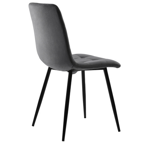 Aura Velvet Upholstered Dining Chairs, Set of 4 | Modern Dark Grey Kitchen & Dining Room Chairs with Padded Seat, Metal Frame & Backrest