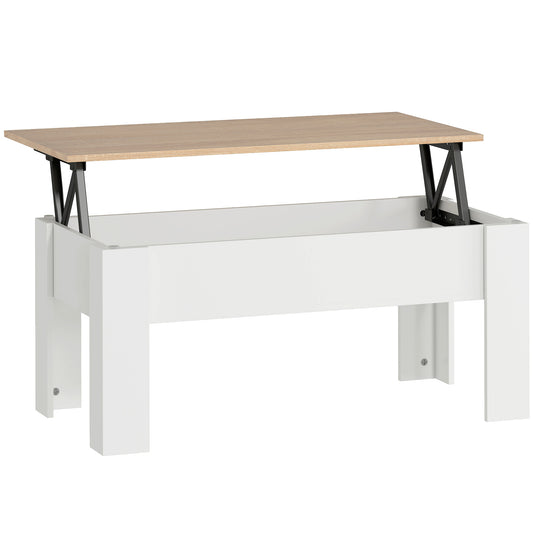 Lift Top Coffee Table with Hidden Storage – White and Oak