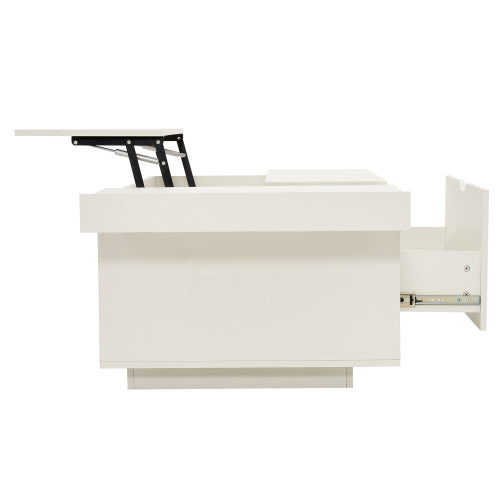 Lift-Up Coffee Table – White Wooden Sofa End Table with Drawer