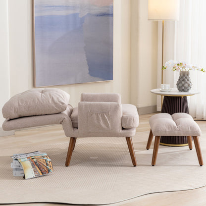 Adjustable Lounge Chair with Footrest – Beige