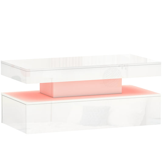 High Gloss White LED Coffee Table with Storage & Drawers