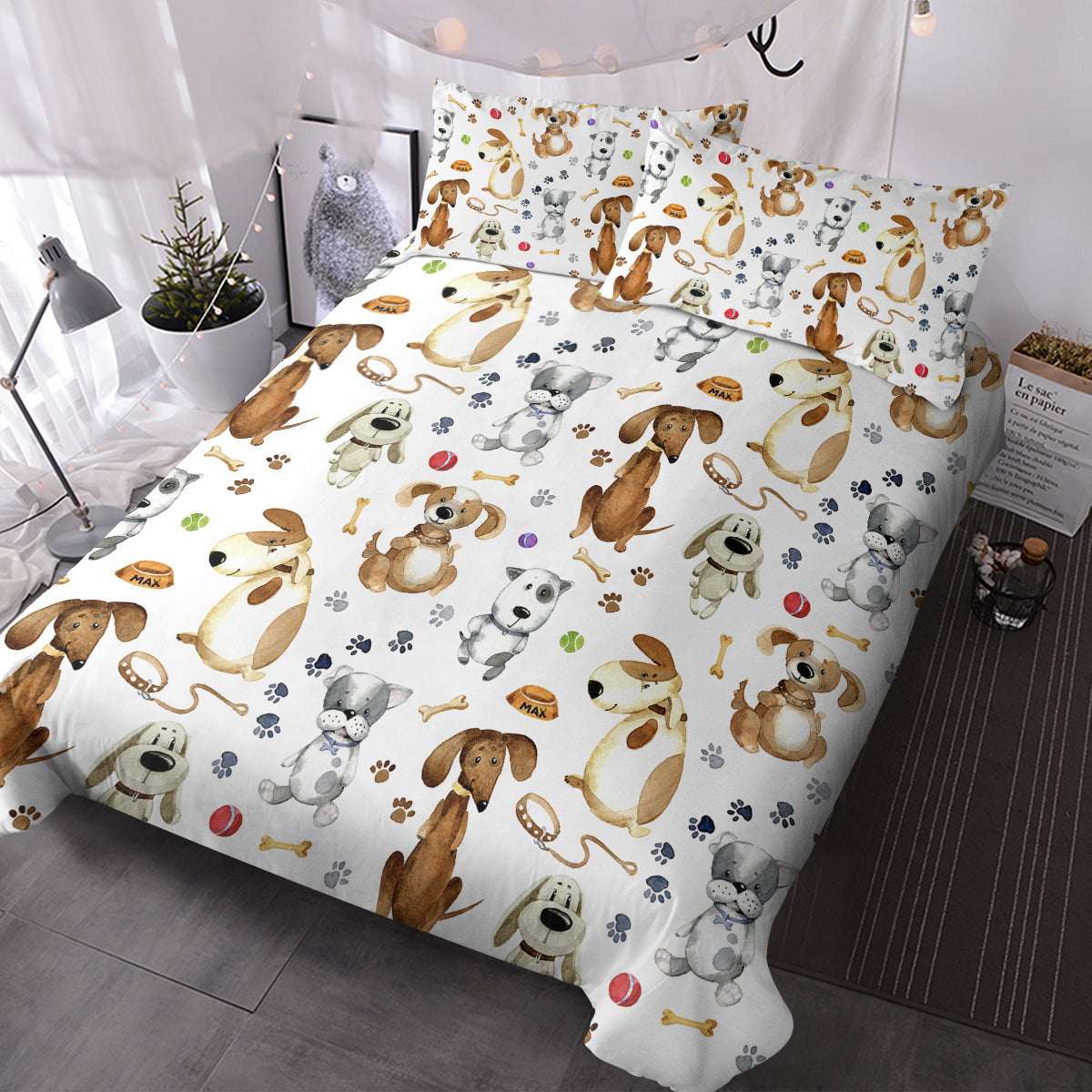 Kids' Duvet Cover Sets Animals Pastel Duvet Covers Cartoon Dogs Paws Pattern Bed Sets 3 Pieces 1 Duvet Cover And 2 Pillow Cases Cute Puppy Dogs Bedding For Kids