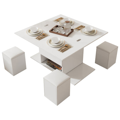 White Lift‑Top Coffee Table with Hidden Storage – Modern Living Room Furniture