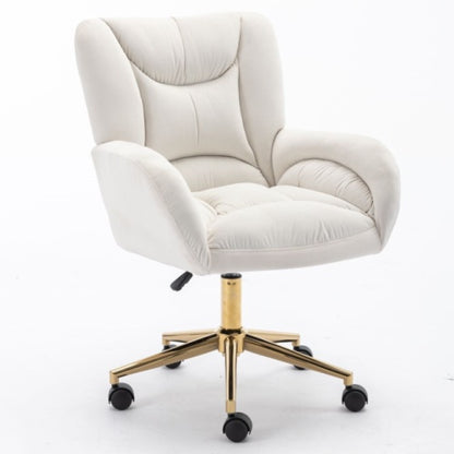 Aurora Velvet Home Office Chair | Adjustable Height Swivel Desk Chair with Gold Metal Legs & Wheels, Ivory