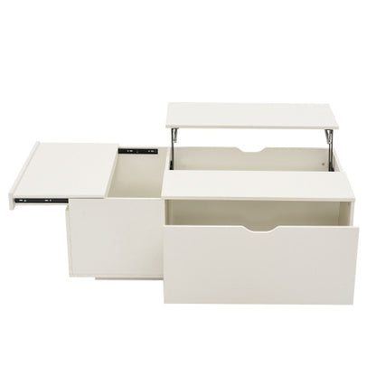 Lift-Up Coffee Table – White Wooden Sofa End Table with Drawer