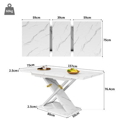 Extendable Dining Table with Cross Legs – White