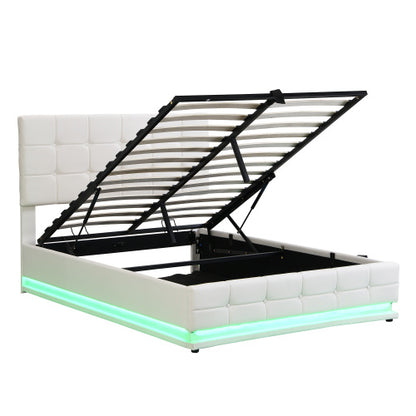 Aura Luxe Ottoman Storage Bed 4ft6 – Cream PU Leather with LED