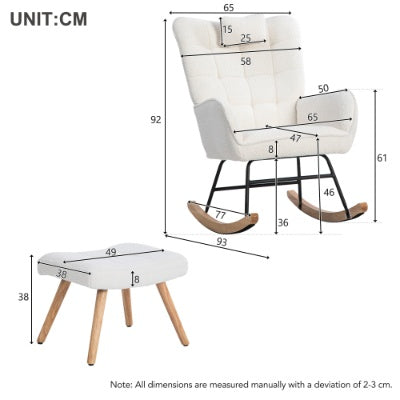 Serenity Glide Upholstered Rocking Chair – White Fabric Recliner with Cushion