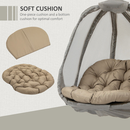 Outsunny Hanging Egg Chair – Folding Swing with Cushion & Stand, Khaki