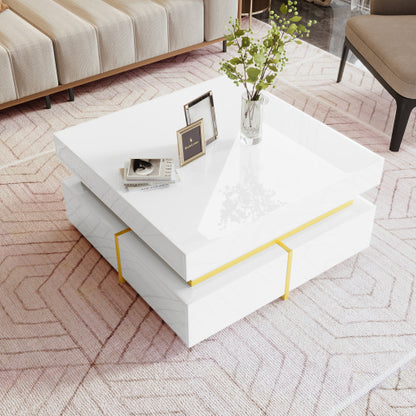 Block coffee table | High Gloss  with Gold Accents and Drawers – Black and White