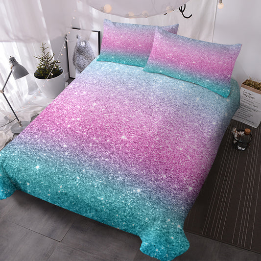 Celestial Dream Rainbow Glitter Ombre Bedding Set | 3-Piece Pastel Duvet Cover Set with 2 Pillow Shams, Purple Blue Green (Double/Full)