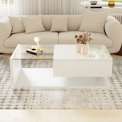 High Gloss White Coffee Table with Glass Top & LED Lighting