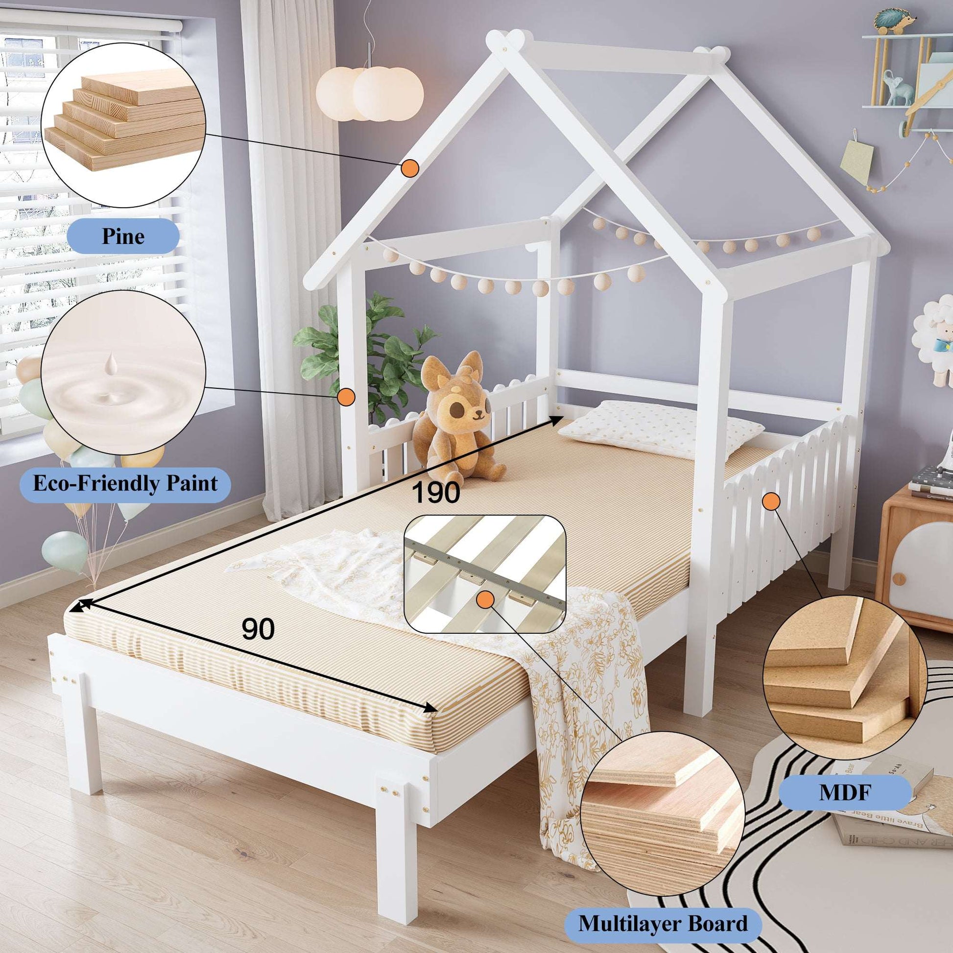 3ft White Wooden Single Bed with Pull‑Out Trundle