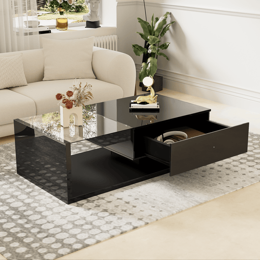 ss Black Coffee Table with Glass Top & LED Lighting
