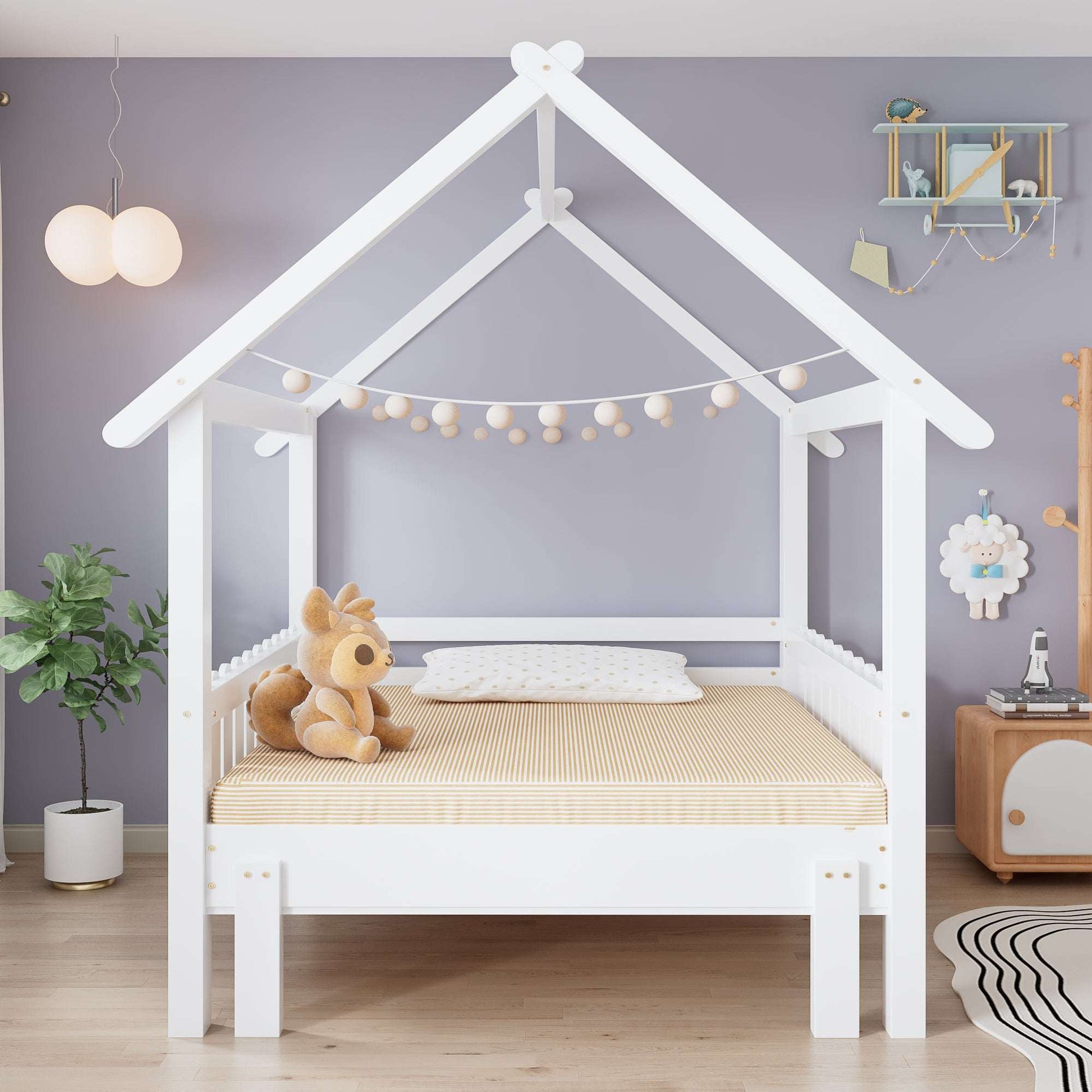 3ft White Wooden Single Bed with Pull‑Out Trundle