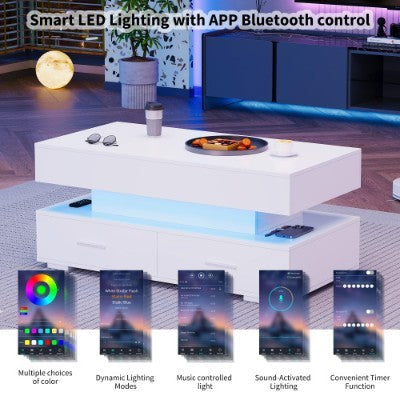 Ascend Lift‑Top LED Coffee Table – White