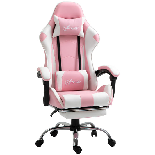 Vinsetto Ergonomic Gaming Chair, PU Leather Reclining Computer Chair With Footrest And Lumbar Support, Headrest And Adjustable Height For Adults, Pink