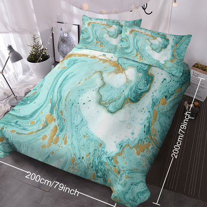 Mint Marble Glitter Duvet Cover Set – 3‑Piece Double Bedding