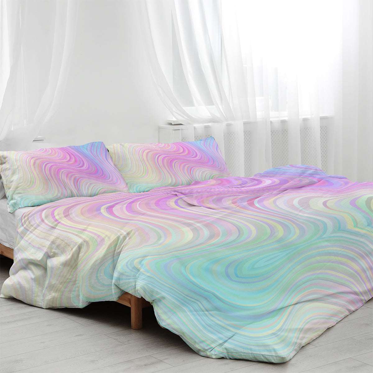 Girly Duvet Cover Rainbow Glitter Ombre Bedding Sets 3 Pcs Chic Purple Blue Green Pastel Bed Spreads Sparkle Quilt Cover Set With 2 Pillow Shams