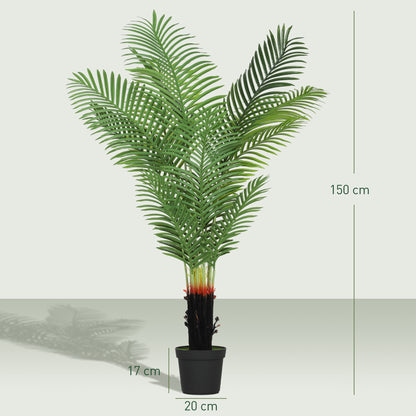 150cm Artificial Areca Palm Tree With 12 PE Leaves, Decorative Artificial Plant With Plastic Pot And Flocked Soil, Fake Plant For Home Office Decor, Green