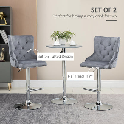 Velvet Swivel Bar Stools – Set of 2 (Grey)