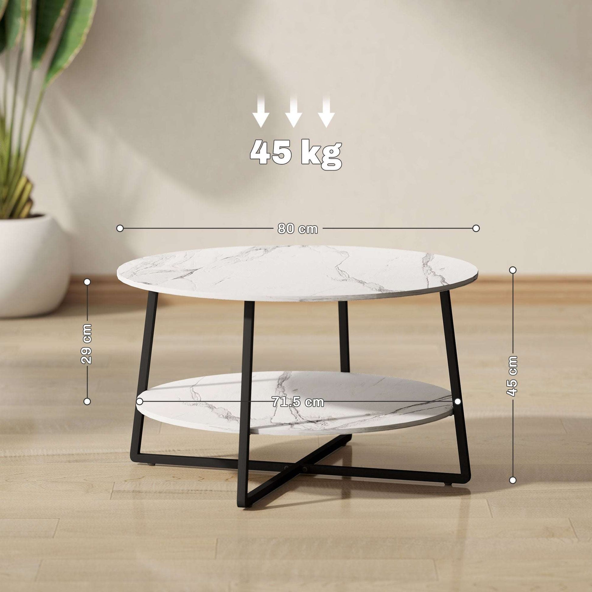 Round Marble Coffee Table swoon – White with Black Frame