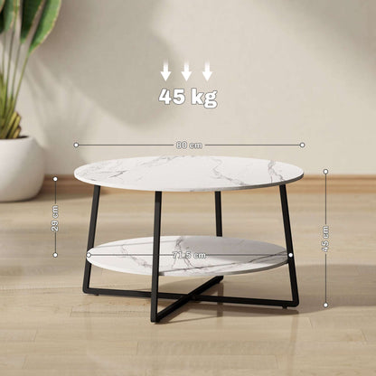 Round Marble Coffee Table swoon – White with Black Frame