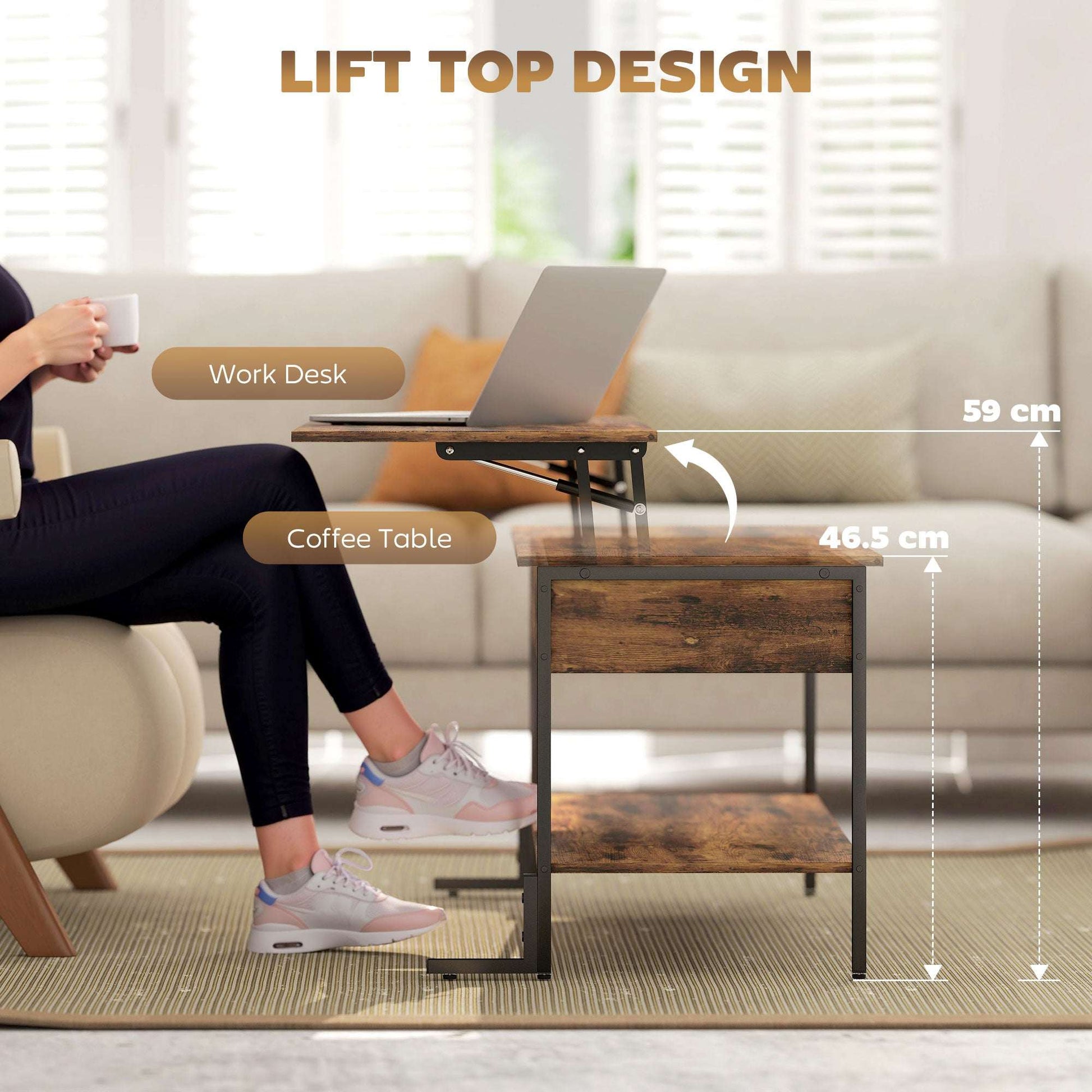 Rustic Brown Lift‑Top Coffee Table with Storage & Metal Frame