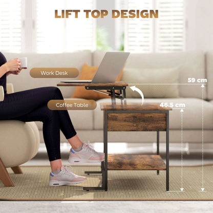 Rustic Brown Lift‑Top Coffee Table with Storage & Metal Frame