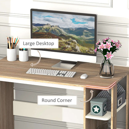 Computer Desk, Writing Desk With 3-Tier Storage Shelf, Work Table For Home Office, Study, Living Room, Oak And White