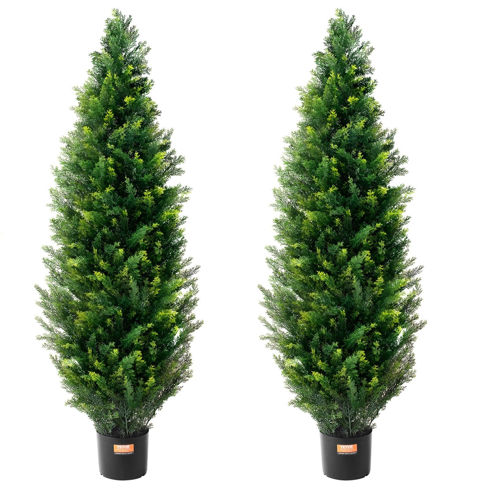 Two potted artificial trees on a white background. UK-24BIZHUB