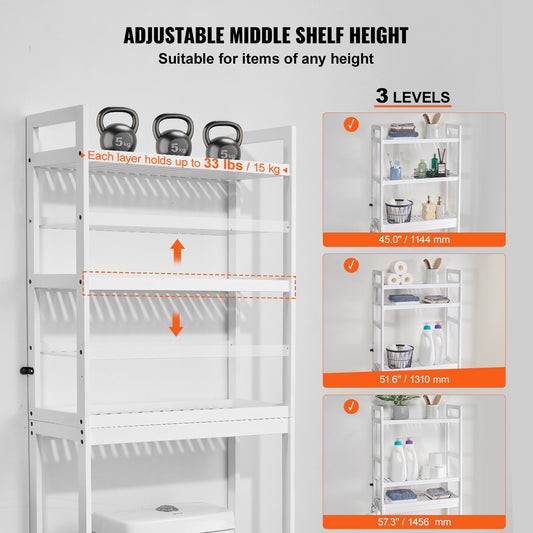 White metal shelving unit with adjustable middle shelf height, suitable for various items.UK-24BIZHUB