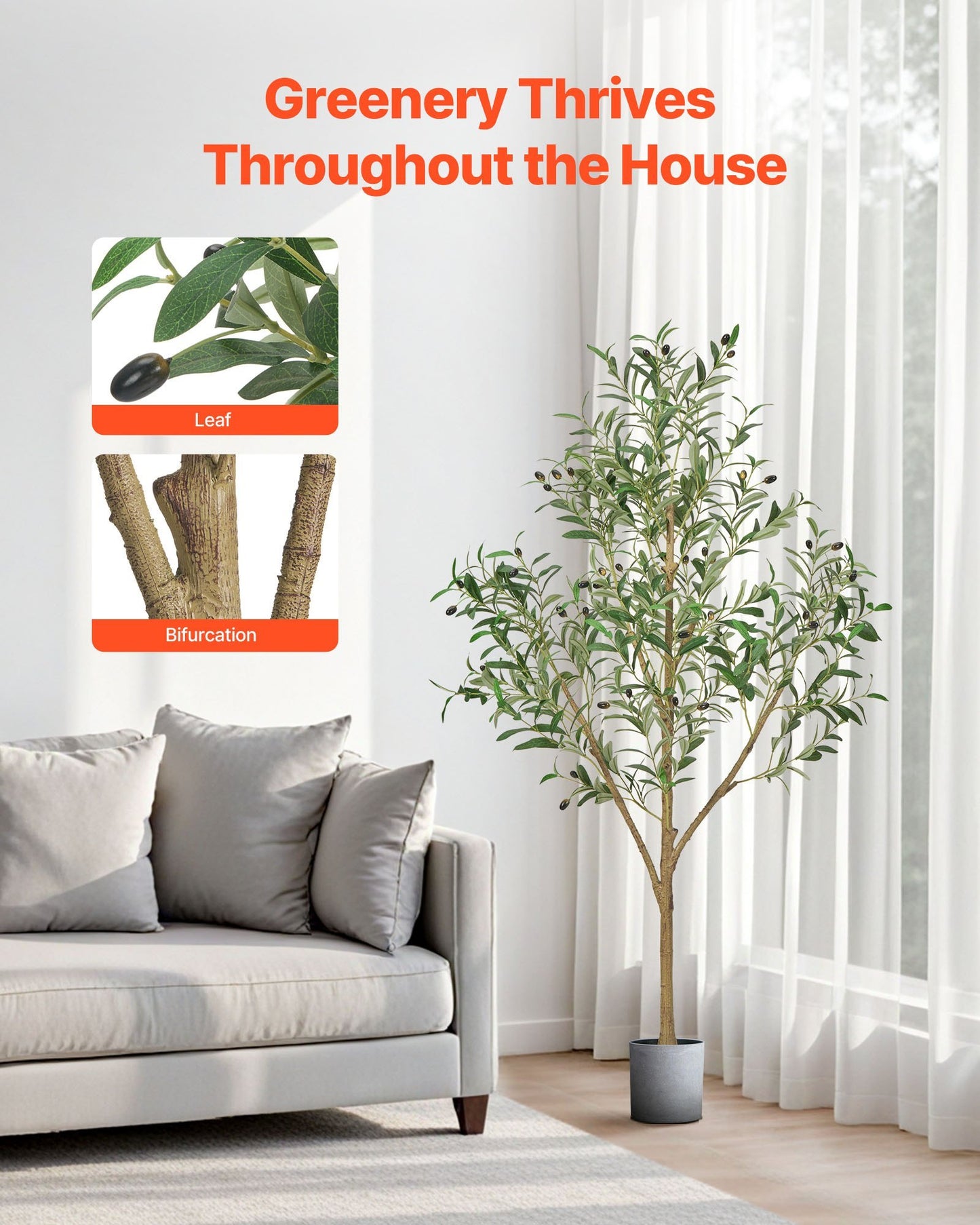 Living room with a plant and educational poster about leaves. 24BIZHUB