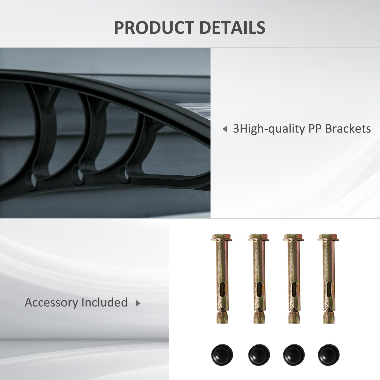 Product details of high-quality PP brackets with accessories on a gray background. 24BIZHUB